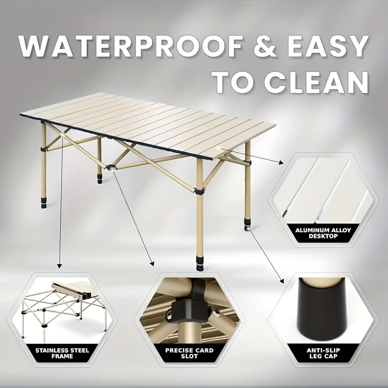 Portable Foldable Camping Table, 4-6 Person Metal Outdoor Picnic Table with Storage Bag, Adjustable Height, Lightweight, Suitable for Backyard, Beach, Picnics, BBQ, Indoor And Outdoor Use