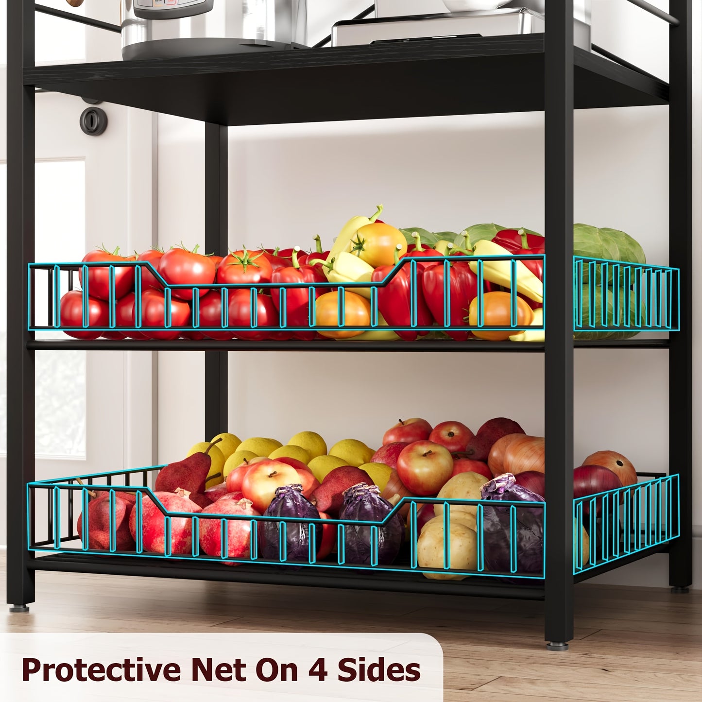 2026 New 5 Tier Kitchen Storage Rack, Bakers Rack, Microwave Oven Stand with 2 Large Wire Basket, Kitchen Utility Storage Shelf Organizer, Industrial Coffee Bar Station for Home Room Decor, Ideal Home Christmas Birthday Gifts for Men Women Friends