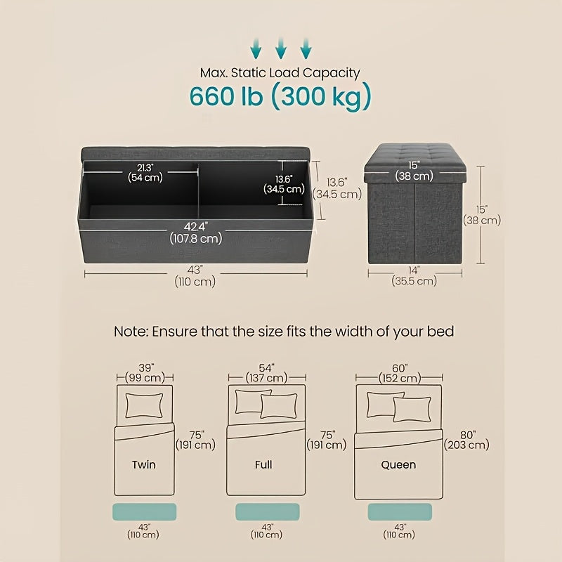 Heavy-Duty Multi-Purpose Folding Storage Ottoman Bench With Seat | Indoor/Outdoor, Space-Saving Design, Non-Porous Easy-Clean Surface - Perfect For Living Room, Bedroom, Patio, Garden Tool Storage - Gray Organizer Bench