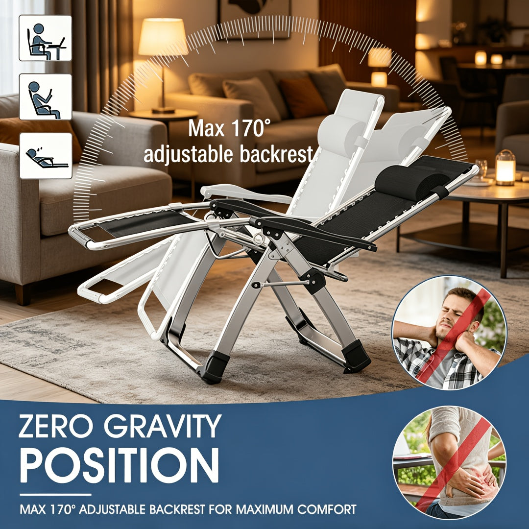 Portable Folding Chaise Lounge Chair, Outdoor Lawn Recliner with Removable Cushion, Headrest & Cup Holder, Heavy Duty Patio Reclining Chair Supports 440 Lbs