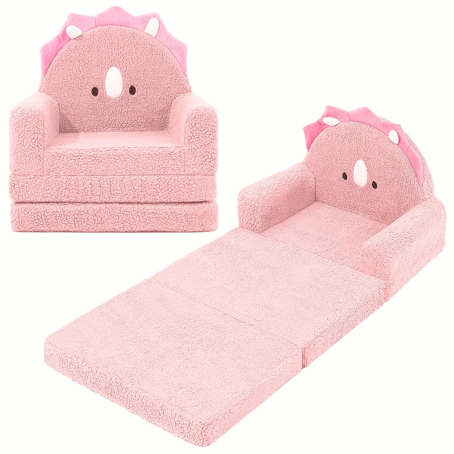 Kids Sofa 2-in-1 Convertible Kids Couch Fold Out Lounger Soft Sherpa Kids Chair High-Density Foam Sofa Cute Brown Bear Playroom Nursery Furniture for Boys Girls Room Decor