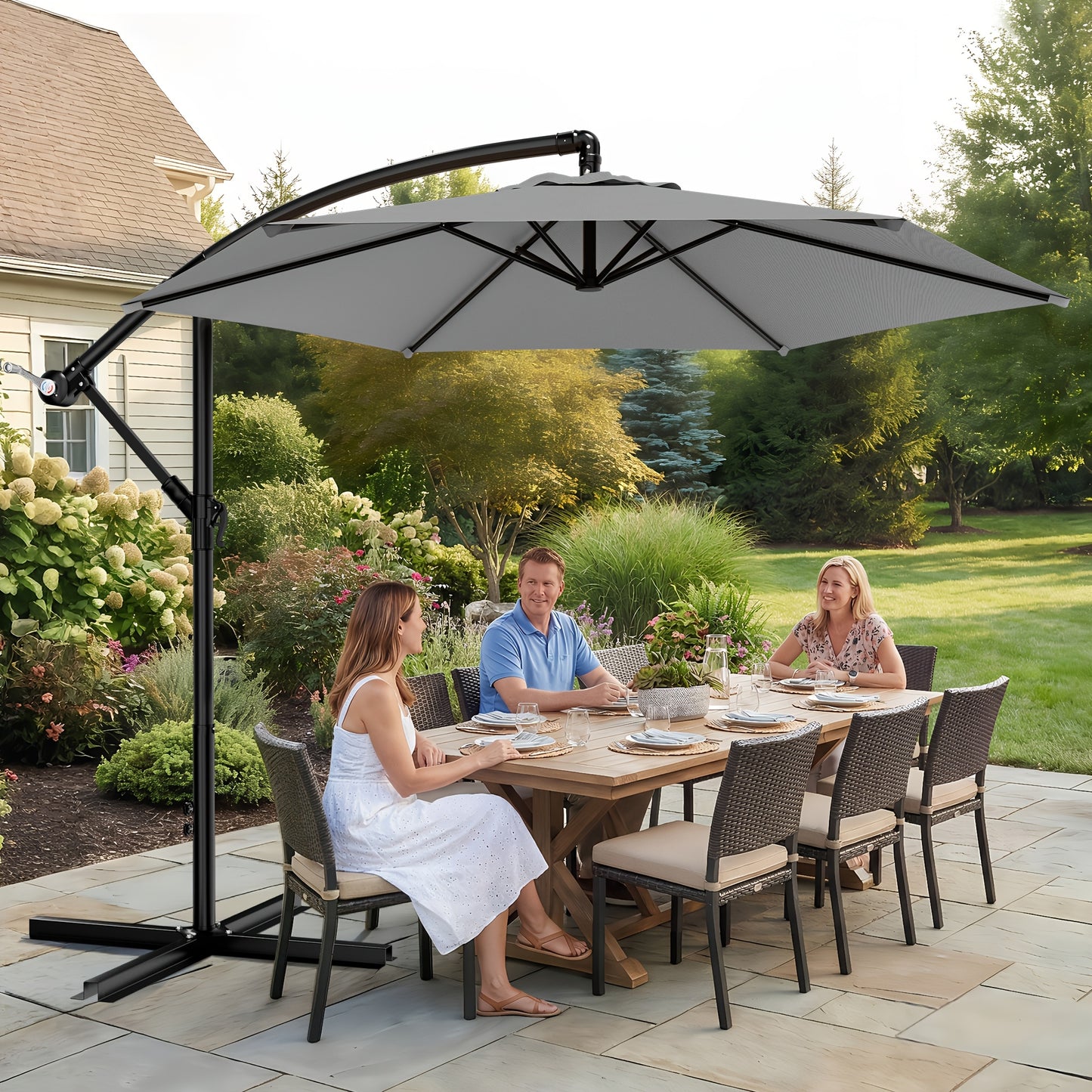 10 Ft Cantilever Patio Umbrella Offset Outdoor Umbrella with Adjustable Tilt Crank 8-Rib Wind Resistant UV Protection for Pool Deck Backyard Garden 16 Colors