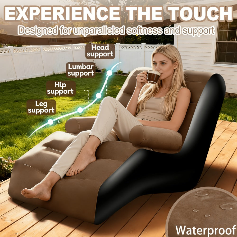 Camping Inflatable Couch with Armrest & Waterproof Flocked Surface – Portable Air Sofa Lounge Chair for Adults, Outdoor Camping, Movie Night & Indoor Use