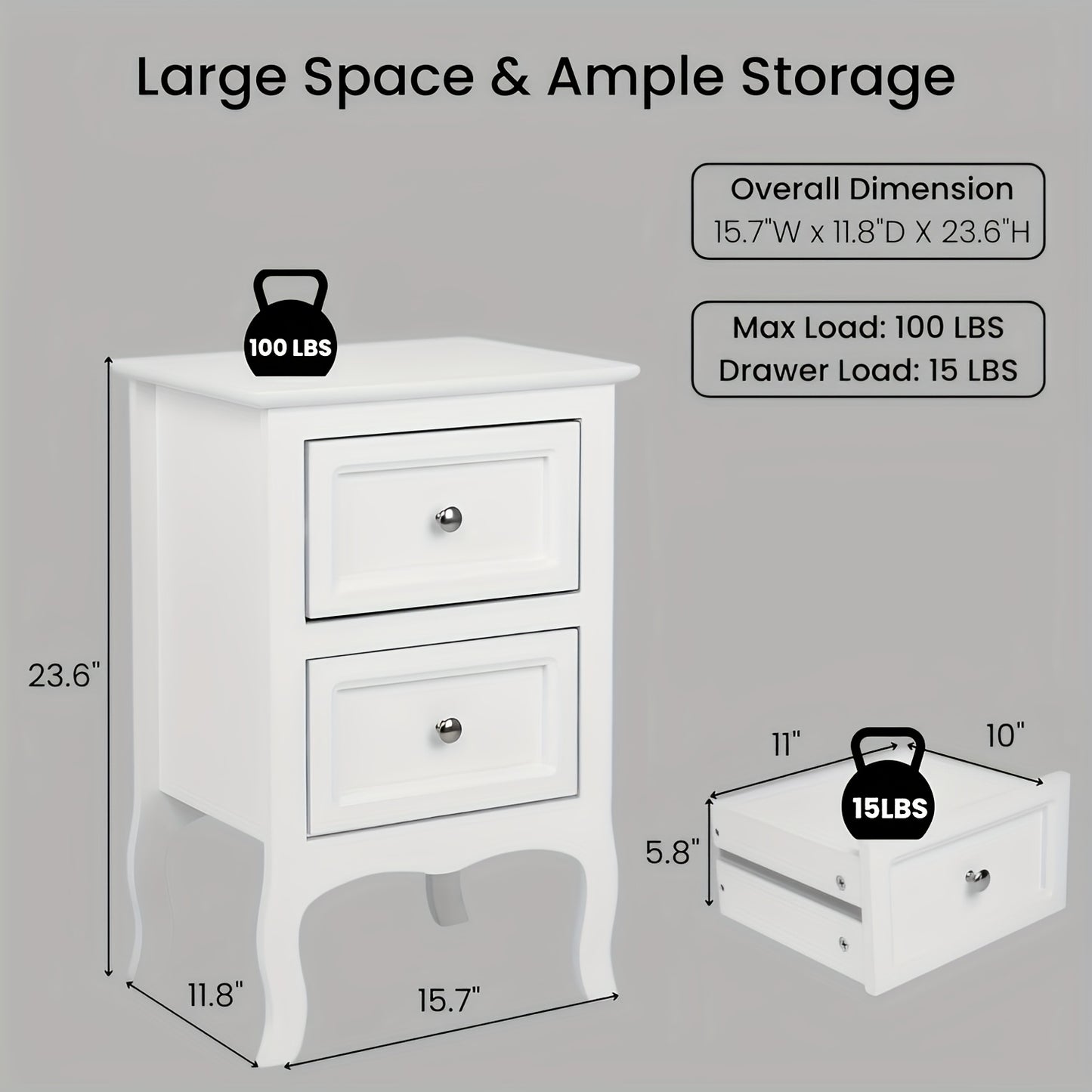 LEADZM 2pcs Country Style Nightstand, Wood Nightstands With 2 Drawers, Bed Side Table/ Night Stand For Bedroom, College Dorm, Living Room