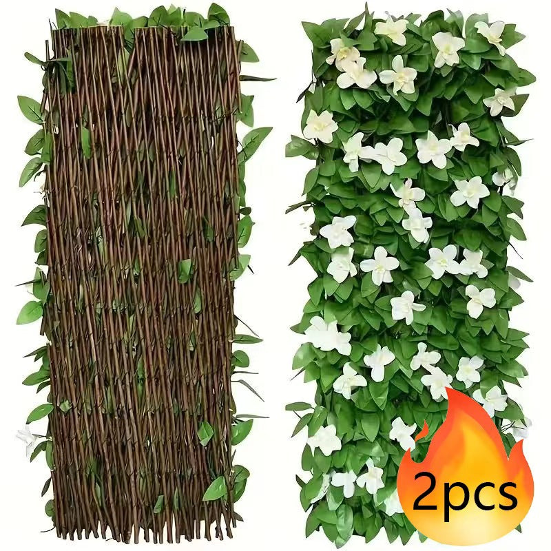 Expandable Artificial Vine Privacy Fence Set of 2 Connectable Green Wall Panel UV Resistant for Outdoor Garden Patio Balcony Home Decor – Purple Orchid & White Orchid, Free US Shipping