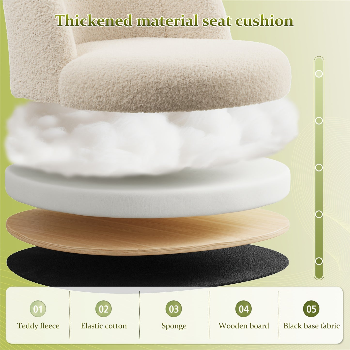 Vanity Chair With Lumbar Support, Adjustable Swivel Armless Desk Chair, Teddy Fleece, Compact For Small Spaces, Bedroom, Beige, Jelly Pink, White, Black, Grey