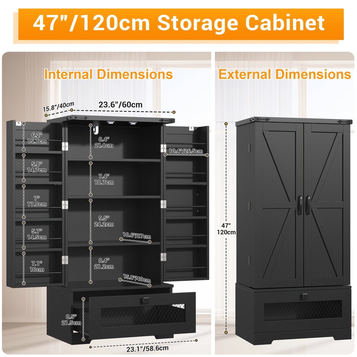 Multifunctional Storage Cabinet 47Inch Kitchen Pantry Cabinet with Drawer, Pantry Storage Cabinet with Adjustable Shelves, White Kitchen Pantry Storage Cabinet, Buffet Cupboards Sideboard