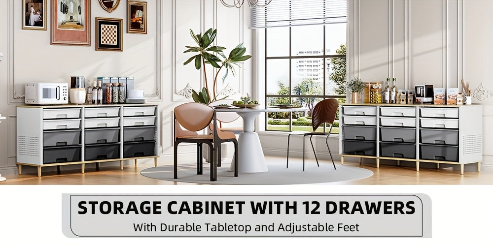 TOOLF 12 Drawer Storage Cabinet with Tabletop, Cube Organizer for Home & Office, Ideal for Living Room, Bedroom, Classroom, Playroom, And Craft Room