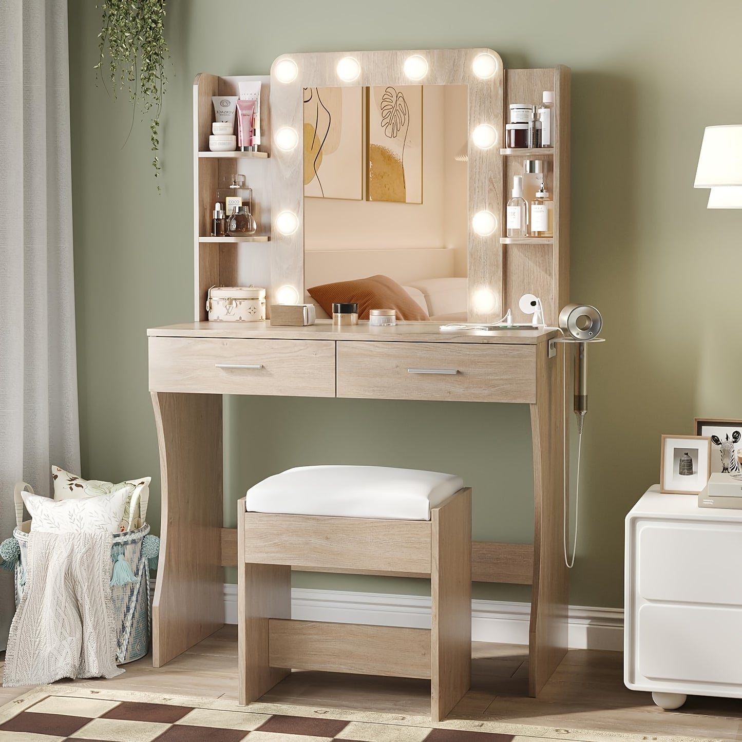 LED Vanity Desk with Lighted Mirror & Stool – 6-Drawer Makeup Dressing Table with 10+ LED Strip Lights | Plug-and-Play Modern Vanity for Bedroom, Dorm & Beauty Salon