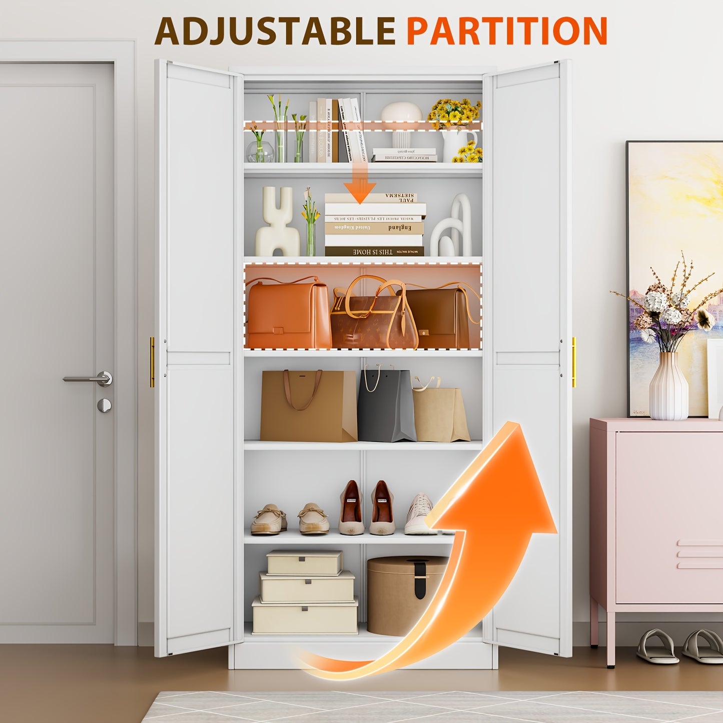 GEITIN 75.2" Metal Storage Pantry Cabinet with Two Doors