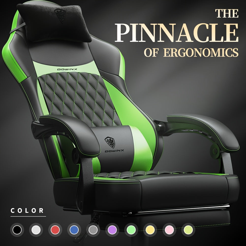 Ergonomic Gaming Chair with Pocketed Spring Cushion And Massage Lumbar Support - High Back Office Chair with Adjustable Footrest, 300LBS Load Capacity, Premium Black Adult PU for Ultimate Comfort!