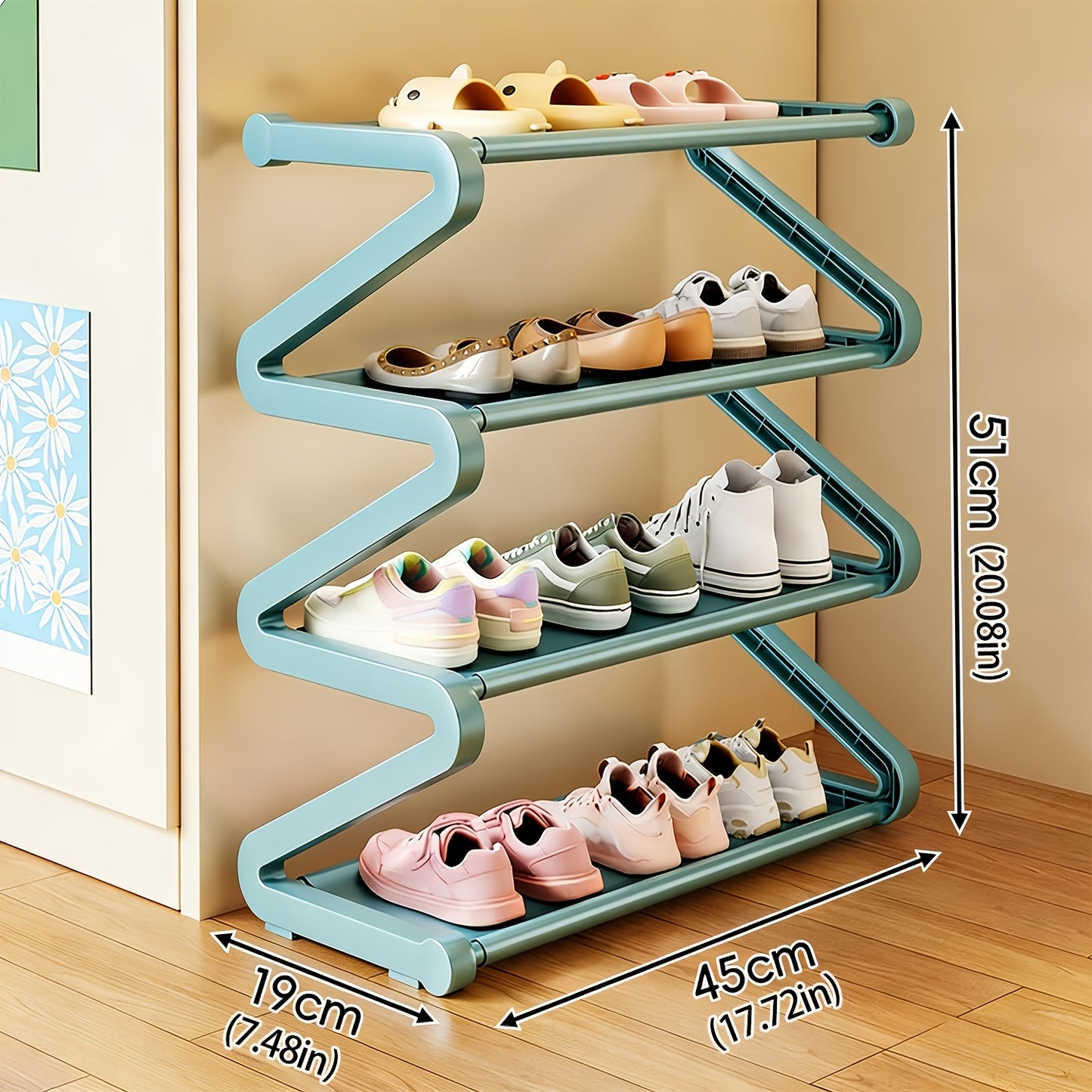 Multi-Layer Shoe Rack Freestanding Stackable Z-Shaped Plastic Shoe Organizer with Independent Storage Boxes Easy Assembly No Tools Required Space Saving