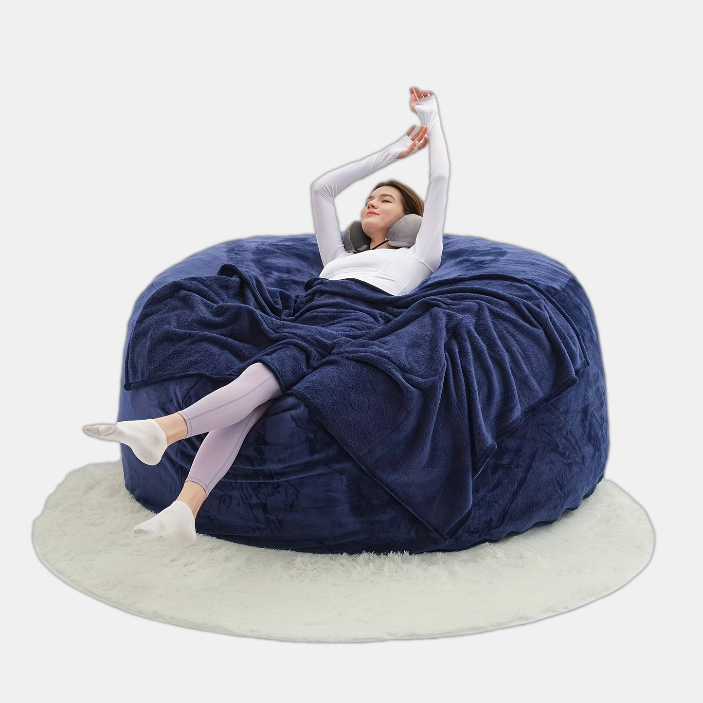 Bean Bag Sofa Chair Set – Includes Bean Bag Chair, U-Shape Pillow, Blanket & 6FT Round Carpet | Large Soft Machine-Washable Beanbag with 50 lb Memory Sponge Fill | Living Room, Bedroom & Gaming Room Relaxation Set
