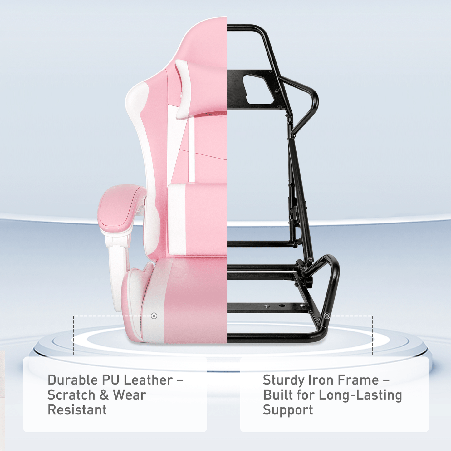 Ergonomic Gaming Chair with Retractable Footrest & Detachable Lumbar Support 360 Degree Swivel Racing Style PU Leather Computer Gaming Chair with Headrest for Home Bedroom Office