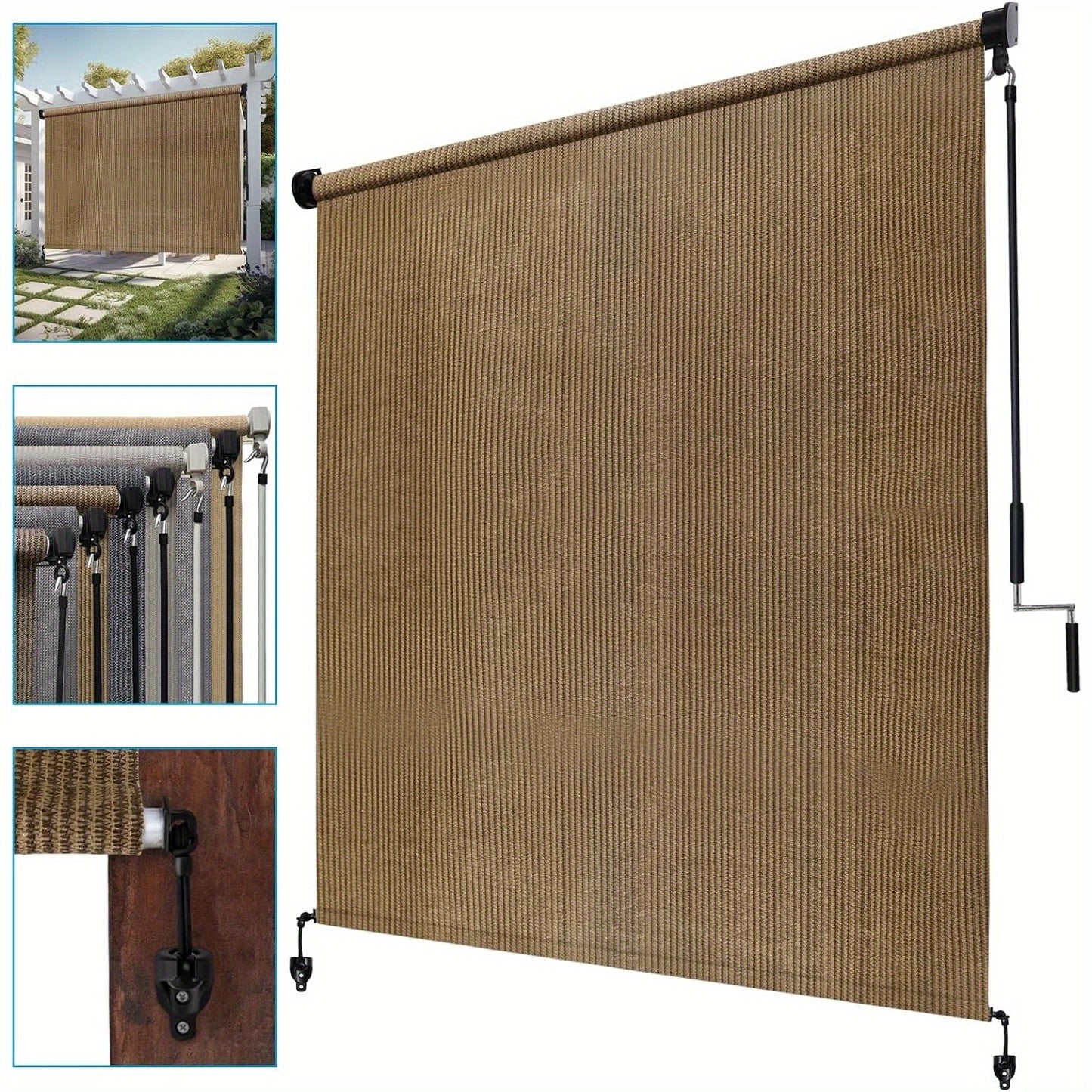 Outdoor Roller Shade shown in the Walnut, 72"W X 72"H option