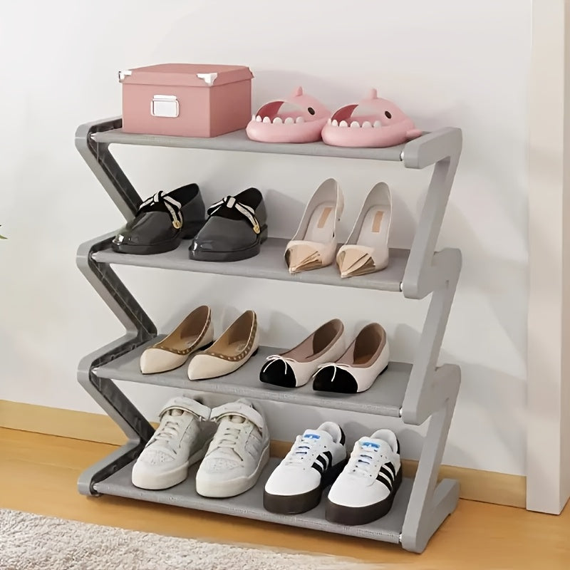 Heavy-Duty Pink 4-Tier Shoe Rack - Space-Saving Z-Shaped Shoe Organizer with Sturdy Metal/Plastic Construction, Freestanding Entryway, Dorm, Living Room, Hallway Storage - Easy Assembly, No Tools Needed, for Home, Office