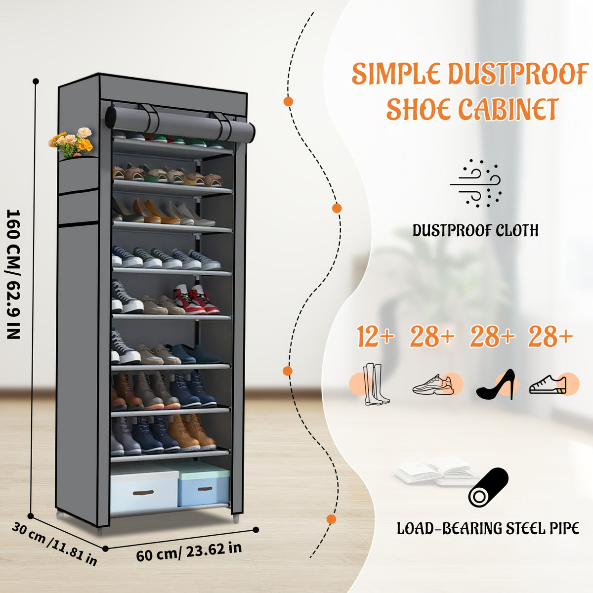 Shoe Cabinet shown in the 10 Layer With Storage Bag option