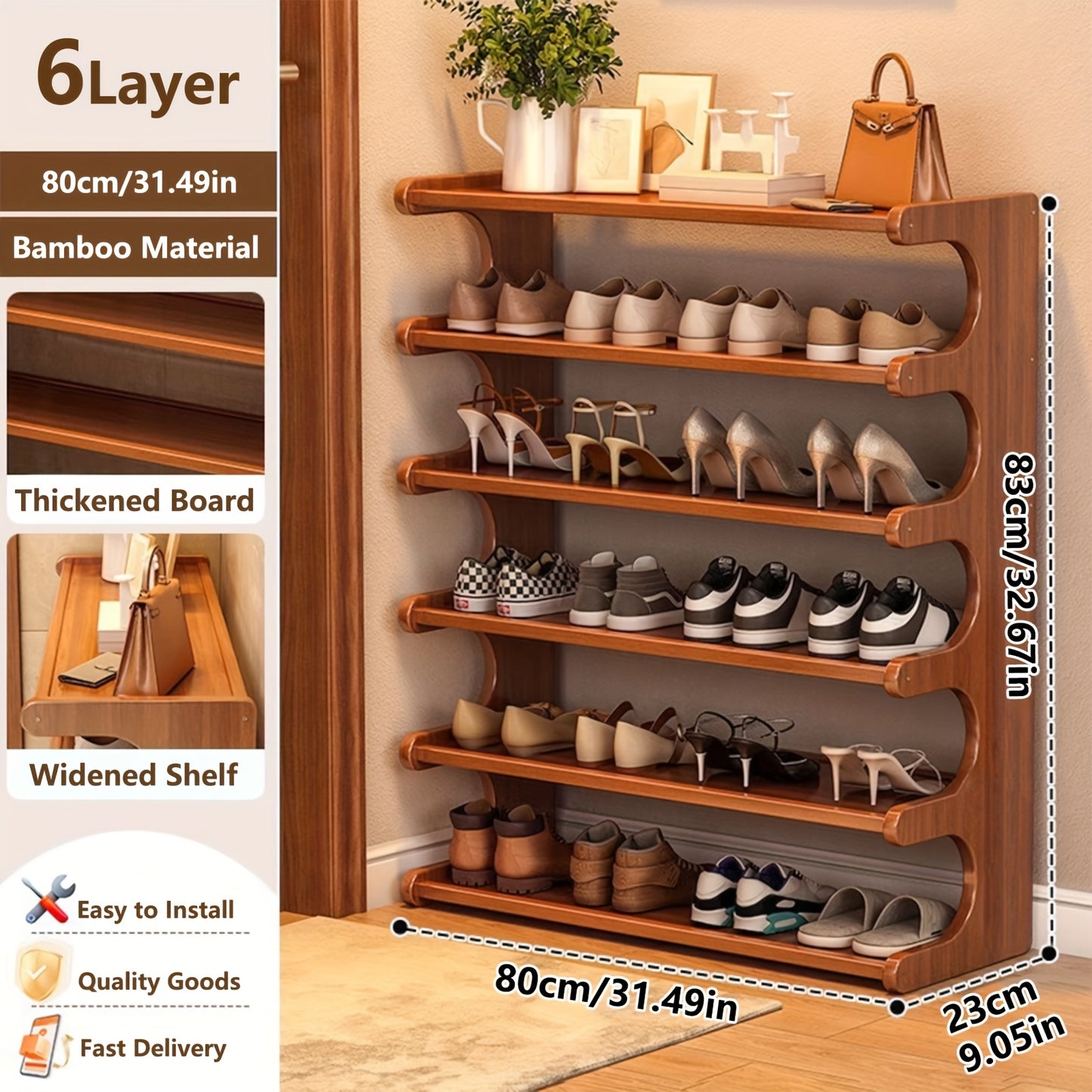 Shoe Rack shown in the Widen - 6 Layers, 31.5inch option