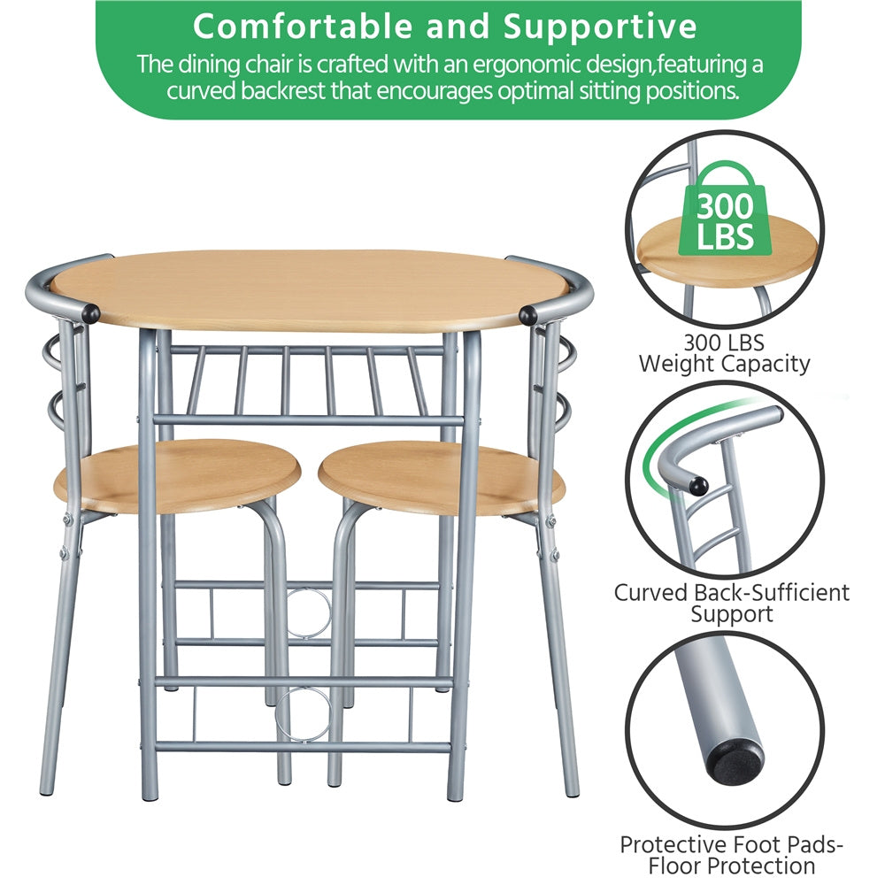 Costoffs 3-Piece Modern Round Dining Table Set for 2 - Breakfast Table Space-Saving Compact Table & 2 Chairs with Steel Legs & Storage Rack for Restaurant/Home/Kitchen