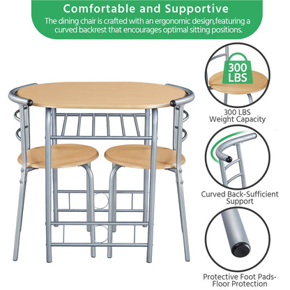 Costoffs 3-Piece Modern Round Dining Table Set for 2 - Breakfast Table Space-Saving Compact Table & 2 Chairs with Steel Legs & Storage Rack for Restaurant/Home/Kitchen