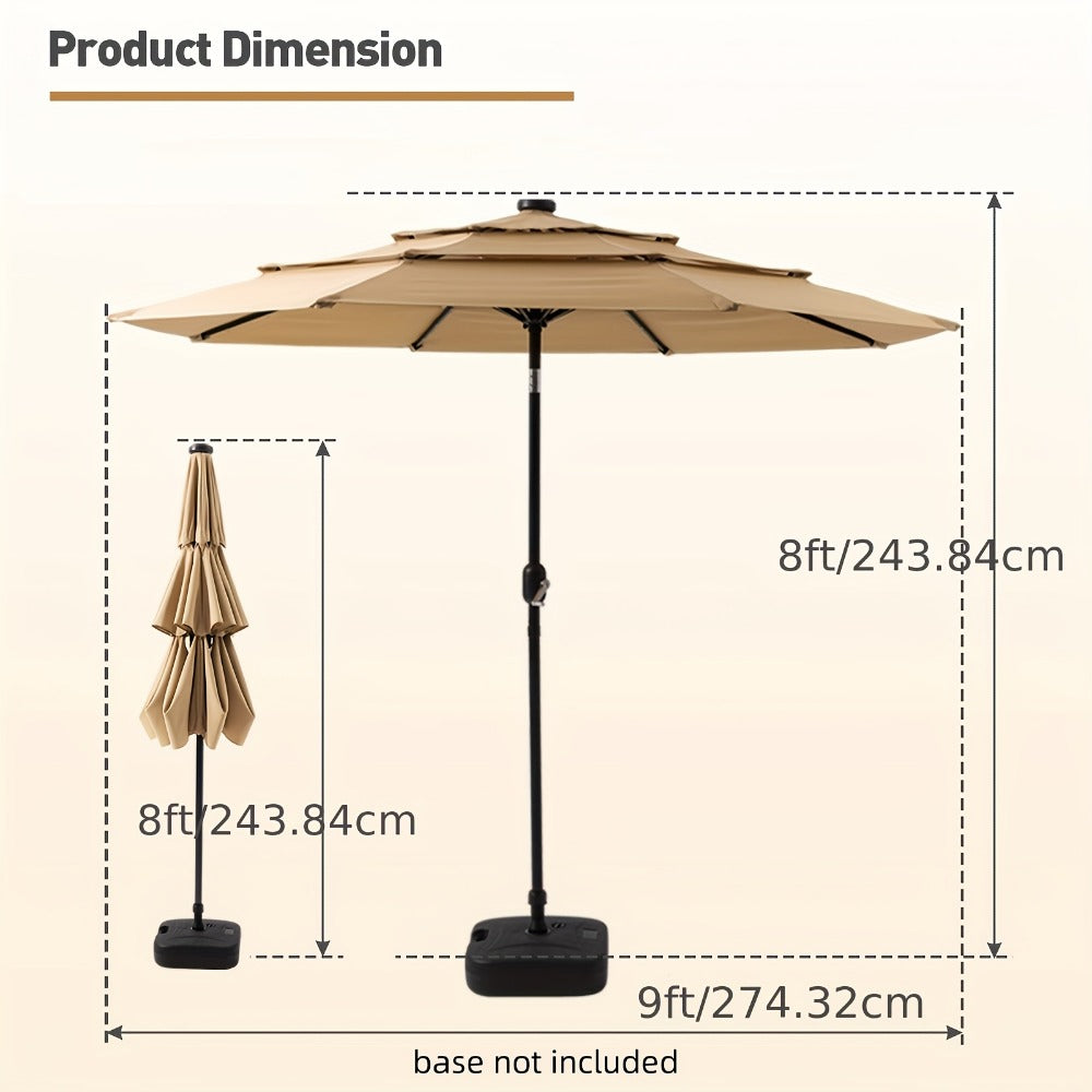 3-Tier Vented Patio Umbrella 9ft 10ft 11ft with 8 Strong Ribs Push-Button Tilt, 180GSM Yarn-Dyed Fabric Market Table Umbrella for Patio Garden Pool Hotel Party – Burgundy & Navy Blue