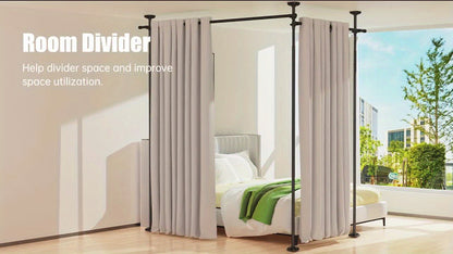 Room Divider for Room Separation, Tension Curtain Rods No Drilling, 4-10Ft(H) 28-114Inch(W) Adjustable Temporary Privacy Wall Divider, Heavy Duty Freestanding Space Partition Separator, Black, White