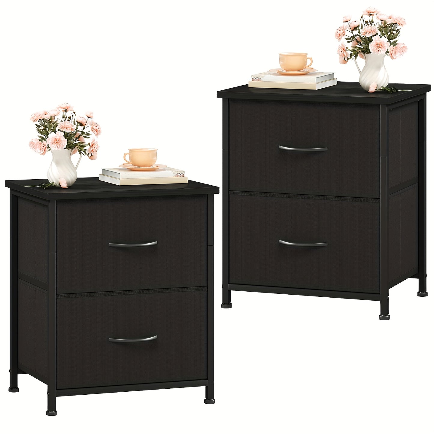 EUNOS Nightstand, Small Dresser for Bedroom with 2 Drawers, Bedside Table Night Stand End Table with Fabric Bins for Bedroom Closet Dorm Guest Room
