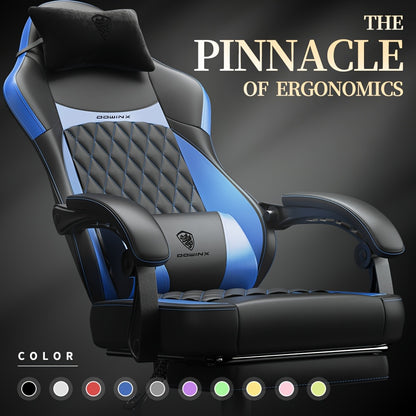 Ergonomic Gaming Chair with Pocketed Spring Cushion And Massage Lumbar Support - High Back Office Chair with Adjustable Footrest, 300LBS Load Capacity, Premium Black Adult PU for Ultimate Comfort!