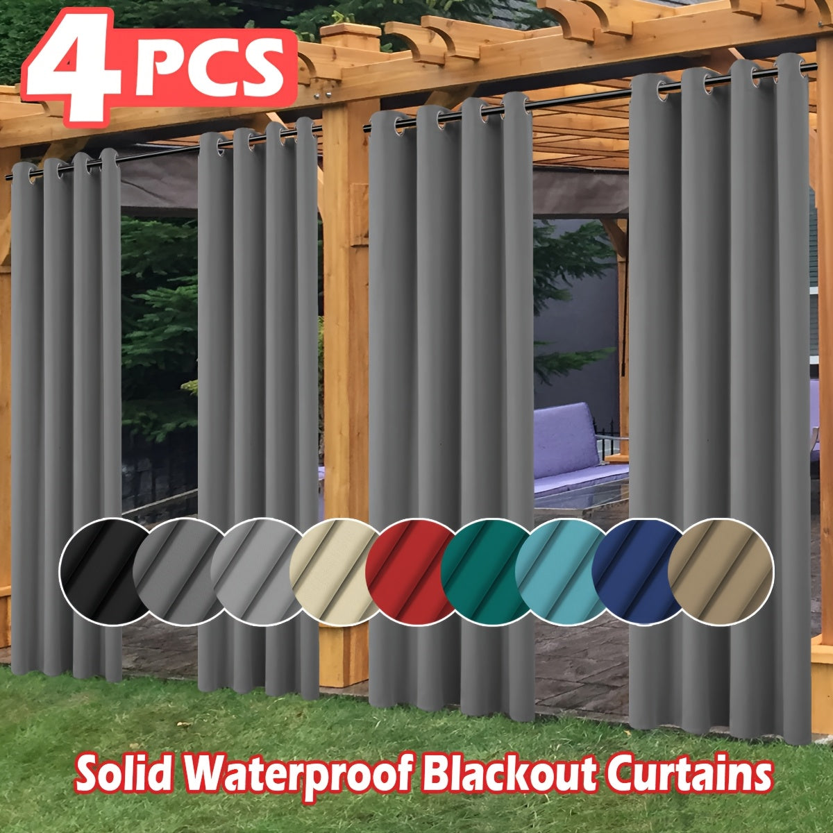 4pcs Set of High-quality Waterproof Outdoor Heat-insulating Sunshade Screens - with Sun Protection, Ring Hole Top Design, Heat Preservation and Windproof Functions, Suitable for Patio, Porch, and Pergola Decoration - Easy to Install and Maintenanc