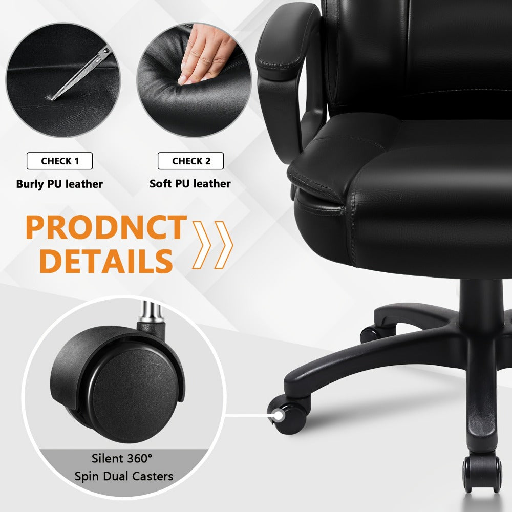 Big & Tall Executive Office Chair 400 lbs – Ergonomic PU Leather High Back Chair with Adjustable Armrests & Lumbar Support, Long Sitting Comfort, Home Office & Computer Desk, Brown Grey White
