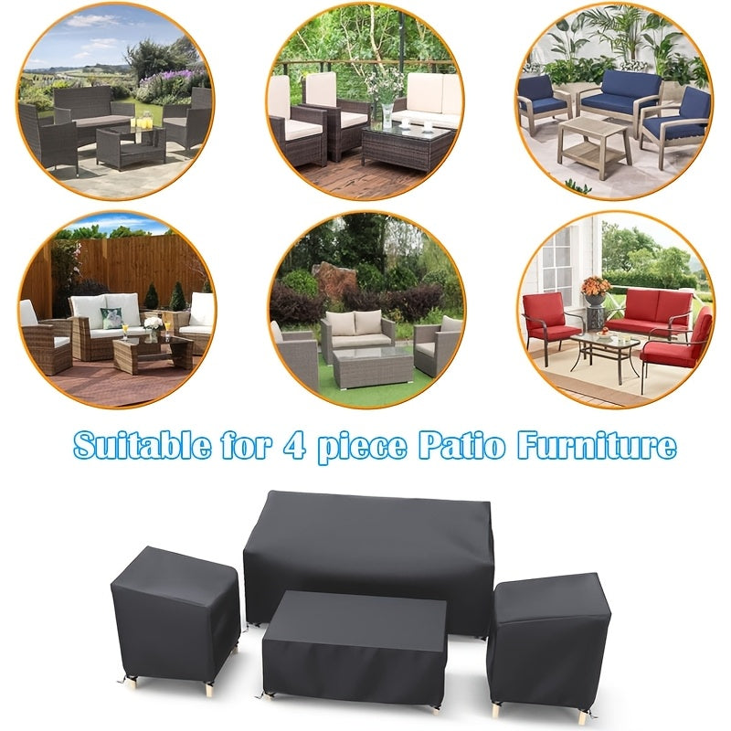 [Waterproof Windproof Covers] 4pcs Patio Furniture Covers Set, Waterproof Outdoor Furniture Cover, Heavy Duty Outdoor Coffee Table Cover, 1xSofa Cover, 2xChair Covers, 1xCoffee Table Cover With Windproof Buckle Strap And Adjustable Drawstring, Black