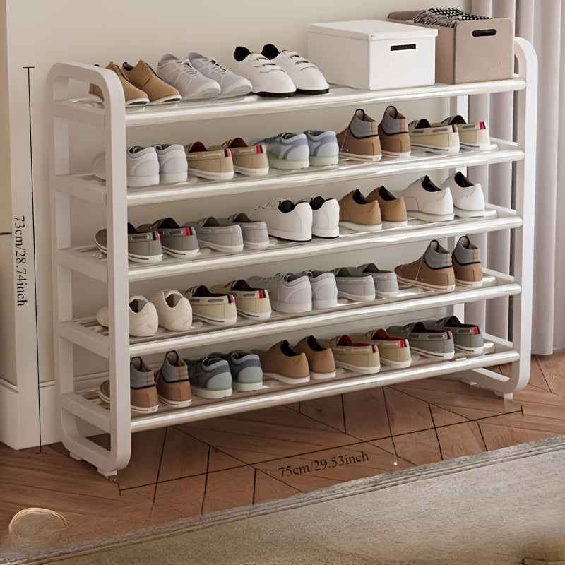 Space-Saving 5-Tier Shoe Rack, Durable, Narrow Design, Multi-Layer Iron Craftsmanship, No Wood, Floor Mount, With Electricity-Free Use For Entryway And Dorm Storage, Living Room Compatible