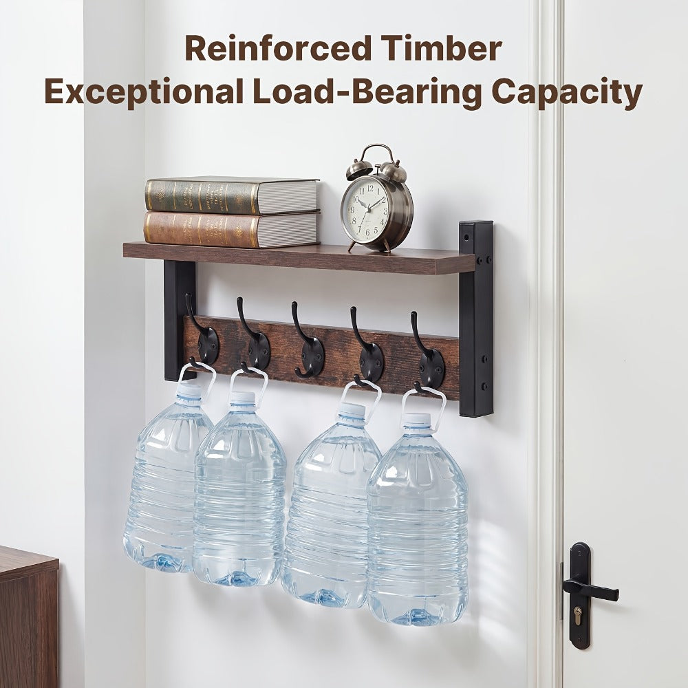Wall-Mounted Coat Rack with Shelf & Hooks Heavy Duty Industrial Metal, Rustproof Entryway Organizer Multi-Tier Storage for Hallway Mudroom Porch, No Assembly Required Vintage Style