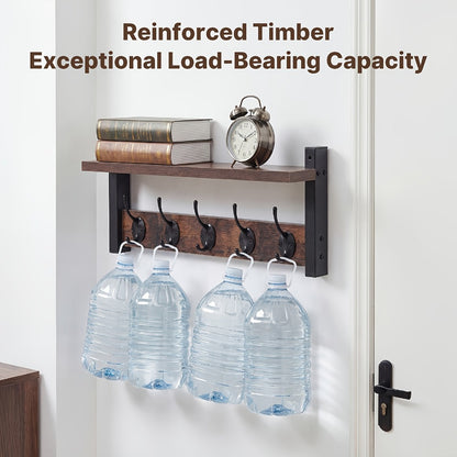 Wall-Mounted Coat Rack with Shelf & Hooks Heavy Duty Industrial Metal, Rustproof Entryway Organizer Multi-Tier Storage for Hallway Mudroom Porch, No Assembly Required Vintage Style