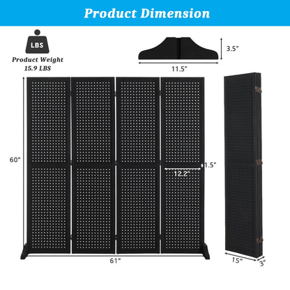 VINGLI Freestanding Pegboard with Support Feet, 5 FT Wood Room Divider Display Board Organizer, Folding Privacy Screen Partition Space Separator for Craft Shows Events Retail