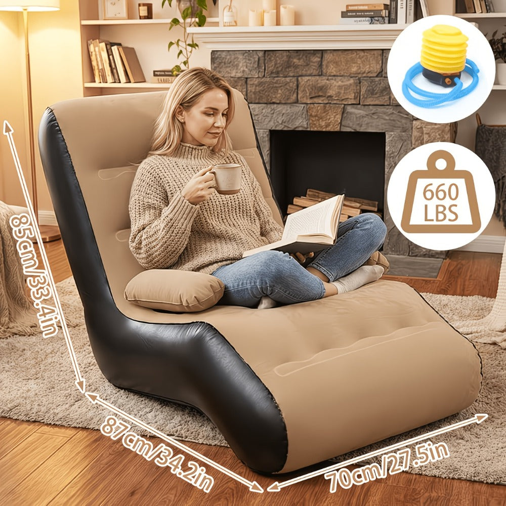 Camping Inflatable Couch with Armrest & Waterproof Flocked Surface – Portable Air Sofa Lounge Chair for Adults, Outdoor Camping, Movie Night & Indoor Use