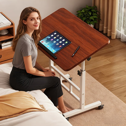 Adjustable Tilt Foldable Standing Desk 32"x16" – Portable Mobile Laptop Rolling Desk with Height Adjustment, Compact Sit-Stand Workstation, White