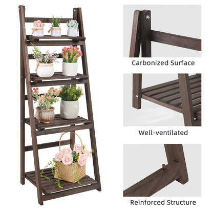 A Sturdy Wooden Plant Display Stand with Four Levels, Perfect for Organizing Your Garden, Patio, Balcony, Or Living Room Corner
