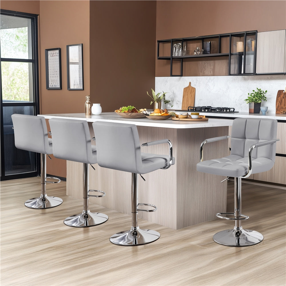 Costoffs 2pcs PU Leather Bar Stools Adjustable Swivel Stools Kitchen Chairs with Large Steel Base, Backrests & Footrest for Dining Room, Kitchen Island, Home Bar Counter, Christmas Gift