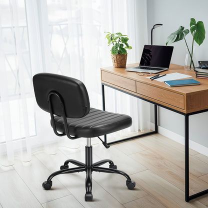 Small Desk Chair Armless, Comfortable Office Chair with Wheels, Rolling Task Chair with Low Back Lumbar Support, Vanity Chair for Bedroom Living Room Study Room, PU Leather