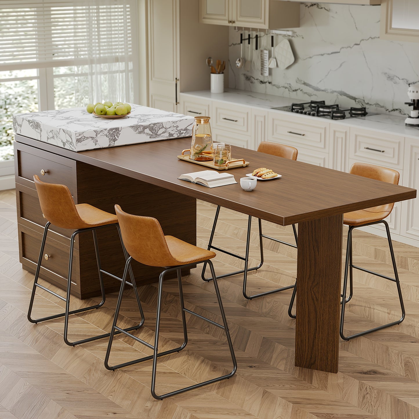 Bar Stools Set Of 3/2, Faux Leather Counter Height Bar Stools, 26" Modern Barstools With Metal Legs & Footrest, Upholstered Armless Counter Chairs With Soft Cushion Back For Kitchen Island, Living Room