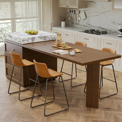 Bar Stools Set Of 3/2, Faux Leather Counter Height Bar Stools, 26" Modern Barstools With Metal Legs & Footrest, Upholstered Armless Counter Chairs With Soft Cushion Back For Kitchen Island, Living Room