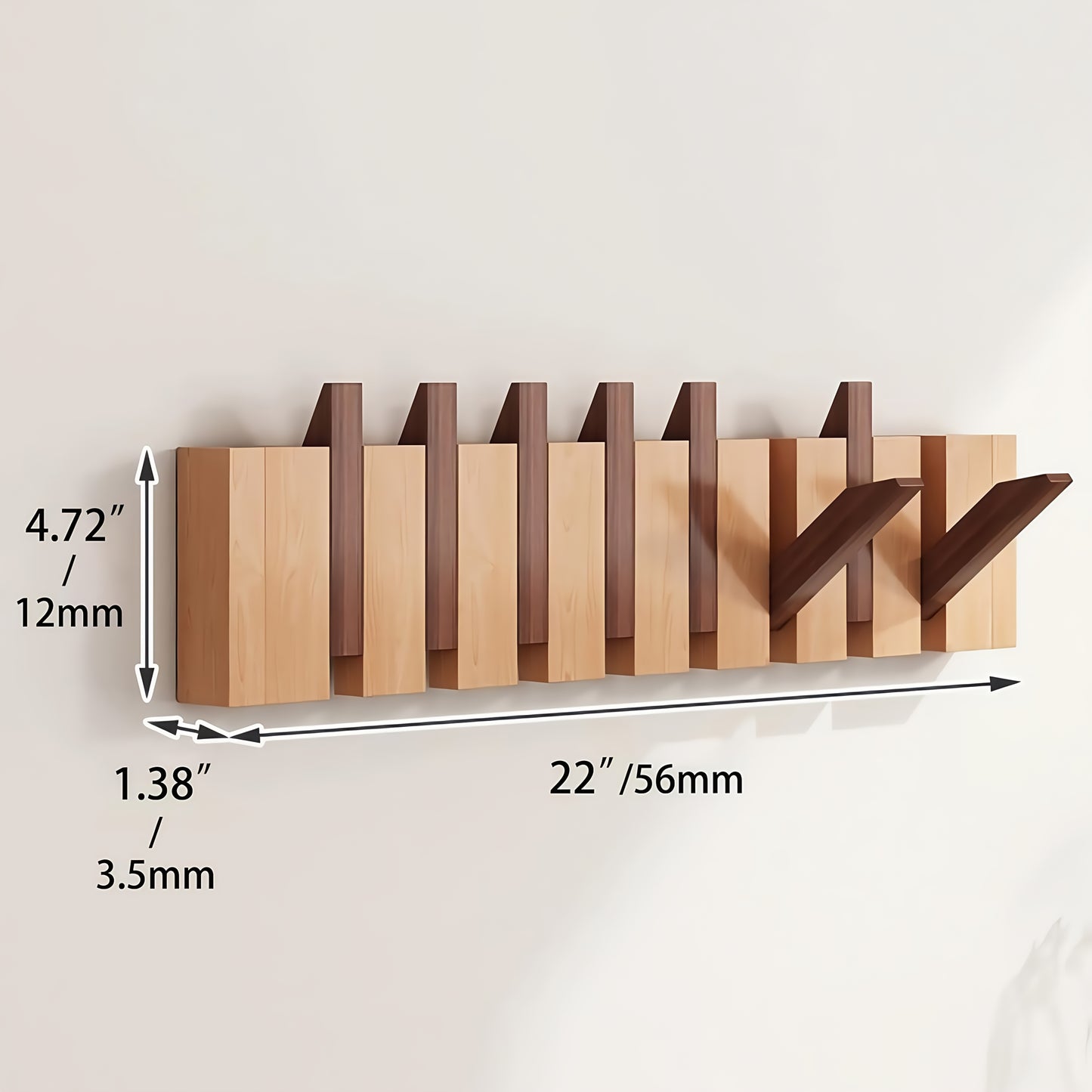 1pc Natural Wood Wall-Mounted Coat Rack with 10 Hooks - Piano-Shaped Accordion Design, Walnut Finish, Space-Saving Vertical Storage for Entryway, Bedroom, Bathroom - Easy Assembly, No Batteries/Electricity, Durable Multi-Purpose Organizer for Coats, Hats,