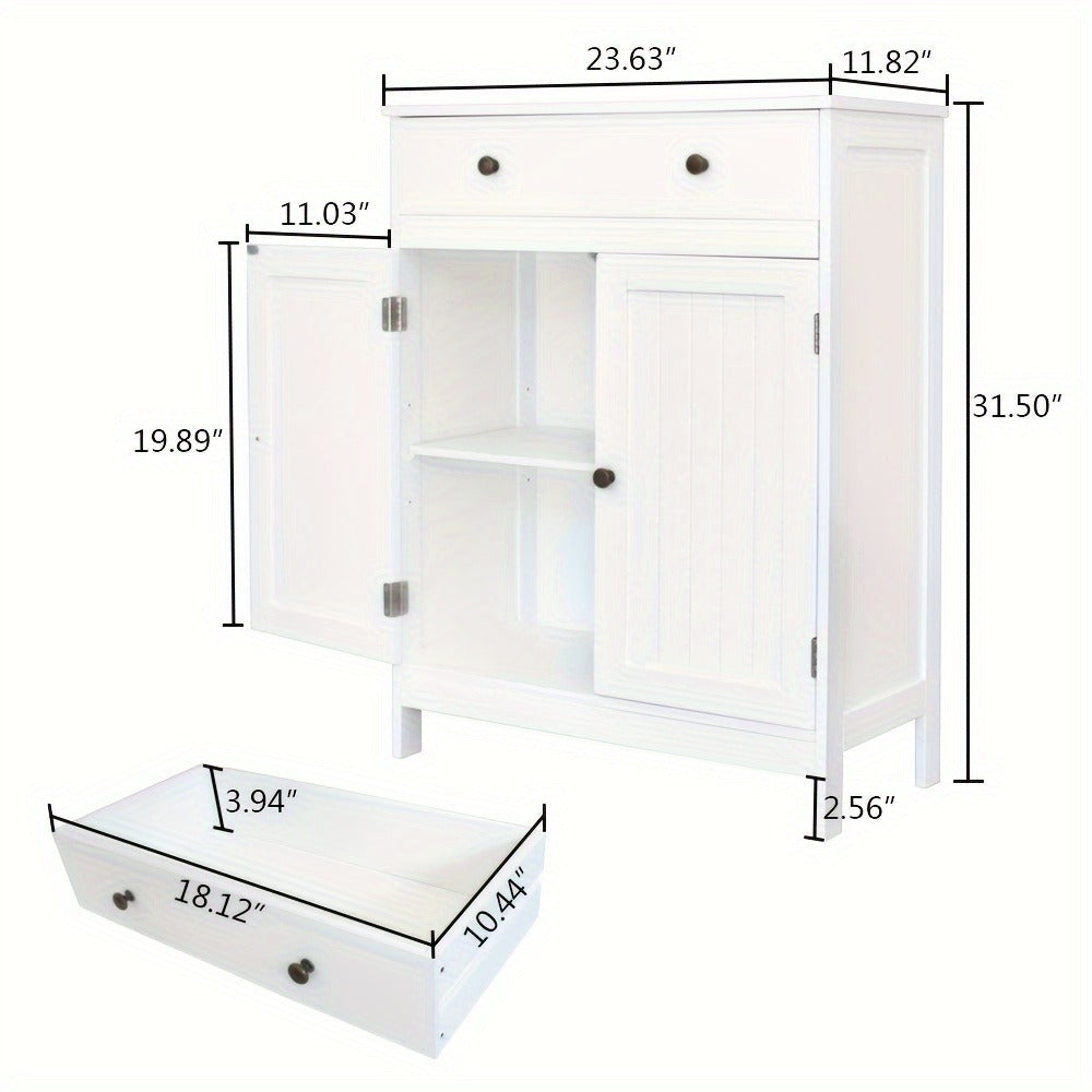 Bathroom Storage Cabinet with Double Shutter Doors Soft-Close Drawer Freestanding Bath Vanity 23.6x11.8x31.5 Inch Waterproof Moisture-Resistant Bathroom Furniture White