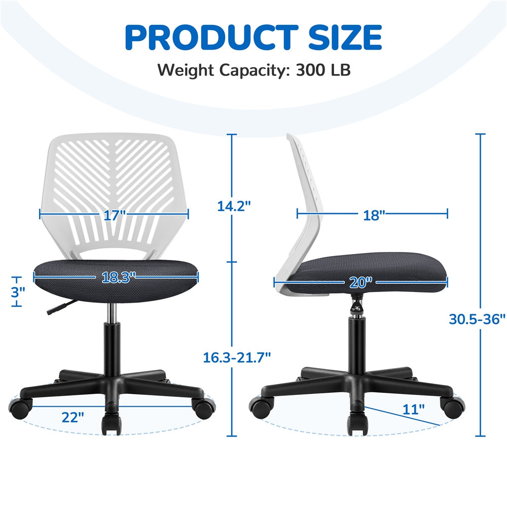 Costoffs Ergonomic Office Chair Armless Height Adjustable Swivel Task Chair with Lumbar Support for Home and Study, 300lb Weight Capacity, Black/Turquoise/Dark Gray/Rose red/Purple/Green/Blue, Christmas Gift