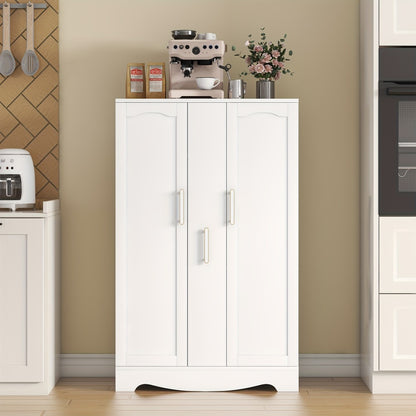 47-Inch White Kitchen Pantry Storage Cabinet with Drawer & Adjustable Shelves – Large Wooden Buffet Sideboard Cupboard for Kitchen, Dining Room & Living Room | Freestanding Food Pantry Organizer