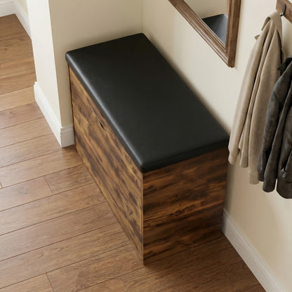 Shoe Cabinet Storage Stool with Hidden Compartment & Thickened Cushion – Compact Entryway Bench for Corridor, Living Room & Door, White & Wood