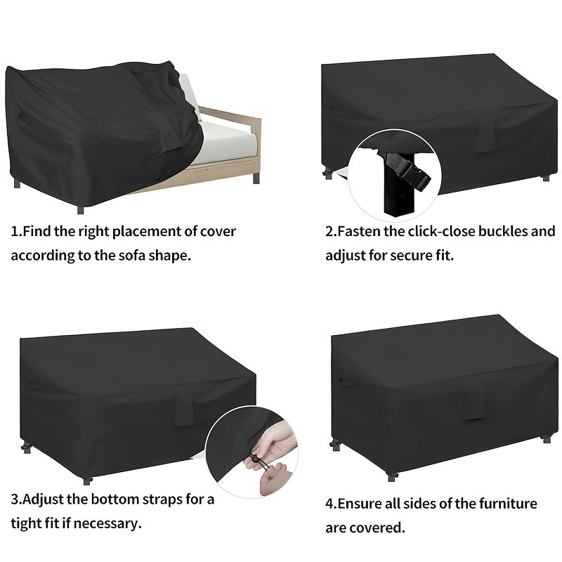 [Waterproof Windproof Covers] 4pcs Patio Furniture Covers Set, Waterproof Outdoor Furniture Cover, Heavy Duty Outdoor Coffee Table Cover, 1xSofa Cover, 2xChair Covers, 1xCoffee Table Cover With Windproof Buckle Strap And Adjustable Drawstring, Black