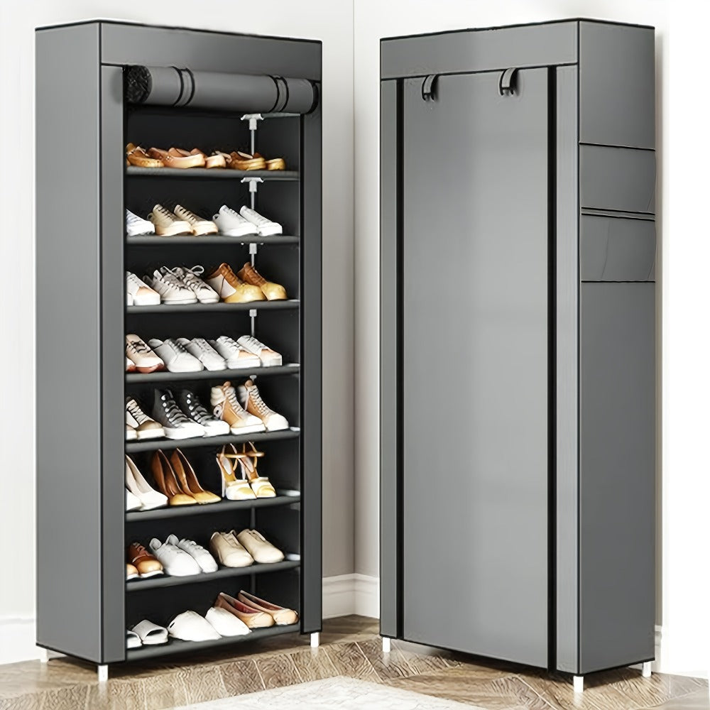 Portable Shoe Cabinet with Roller Shutter Door 7 & 9 Layer Non-Woven Cover, Shoe Organizer for 27-35 Pairs Sneakers Heels Boots, Easy Assembly Entryway Closet Storage, Gray