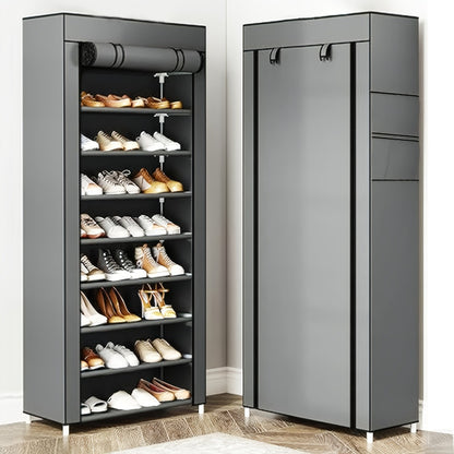 Portable Shoe Cabinet with Roller Shutter Door 7 & 9 Layer Non-Woven Cover, Shoe Organizer for 27-35 Pairs Sneakers Heels Boots, Easy Assembly Entryway Closet Storage, Gray